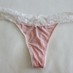 Pink White Lace Thong